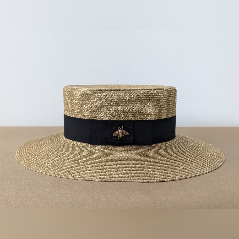 Large Gucci Black and Gold Lamé Papier Hat